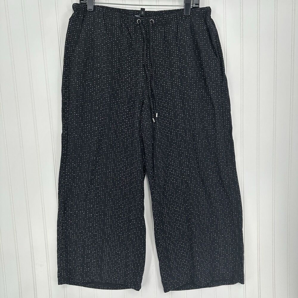Eileen Fisher Pants Medium Wide Crop Black Polka Dot Pull On Tencel Coastal EUC